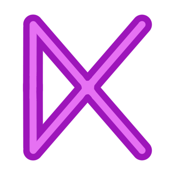 a glyph for the letter Z in two toned magenta.  It is an X shape with the two lines connected on the left side. 